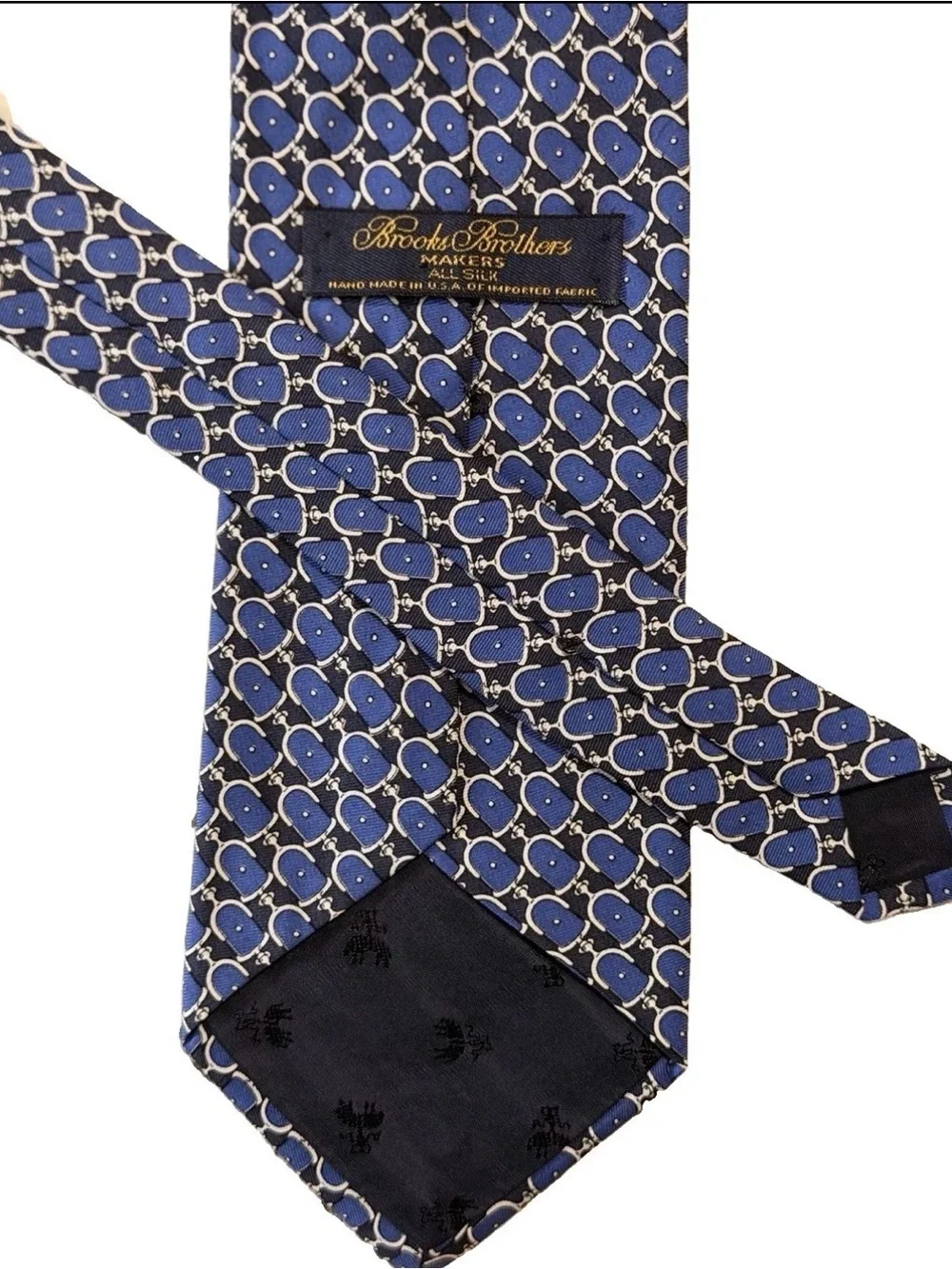 Vintage Brooks Brothers Makers Blue Geometric Medallion Silk Tie USA 4”